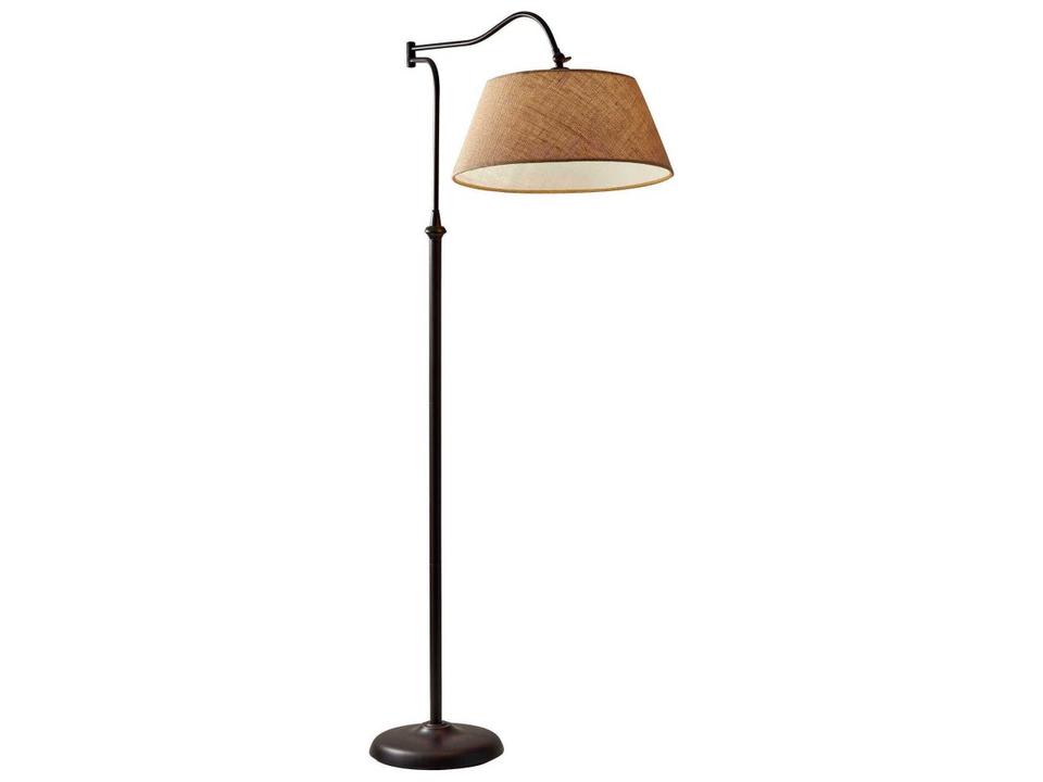 Rodeo Swing Arm Floor Lamp in Antique Bronze and Burlap Shade