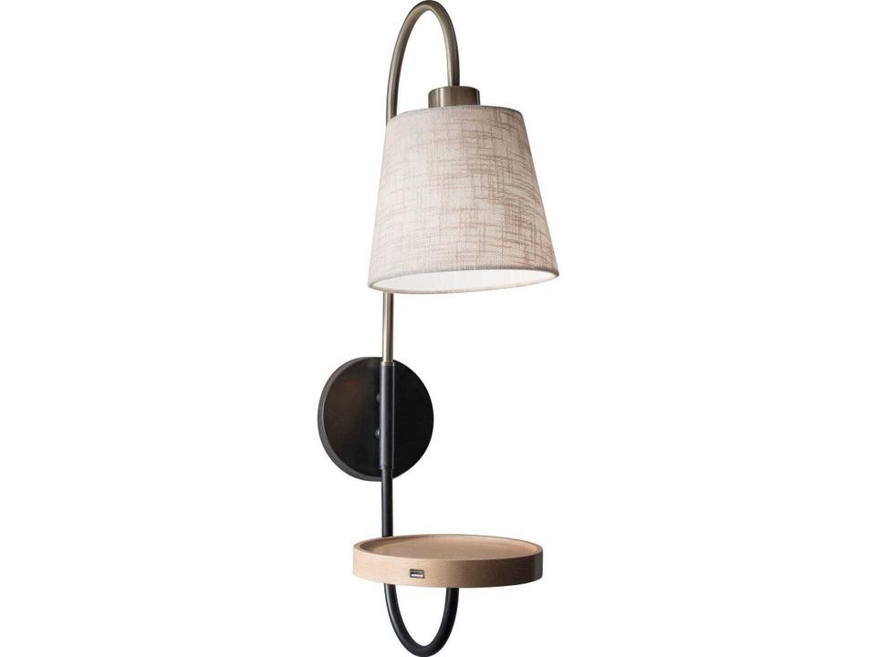 Jeffrey Wall Sconce with USB Shelf in Antique Brass and Black Accents