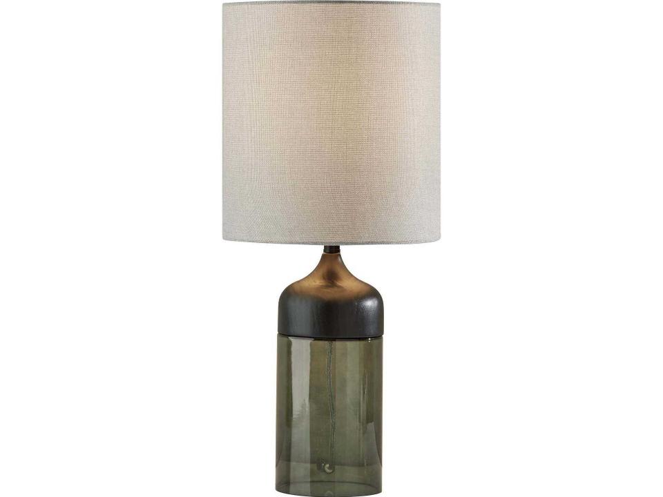 Tall Table Lamp Marina Black Rubberwood Smoked Glass