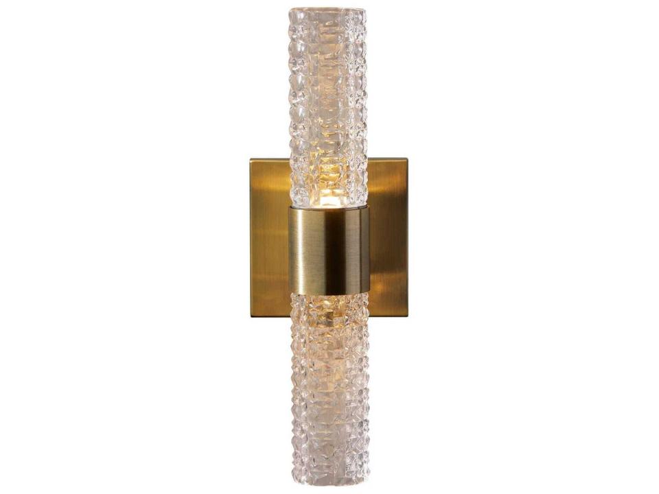 Harriet 2-Light Integrated LED Wall Sconce in Antique Brass with Clear Textured Glass