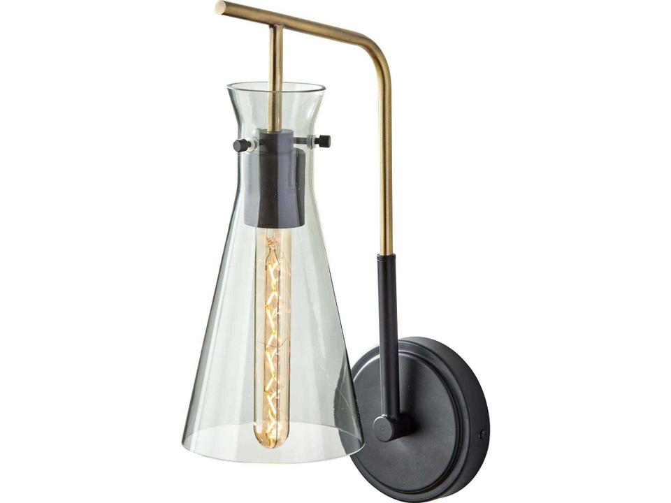 Walker Wall Sconce in Black and Antique Brass with Smoked Glass