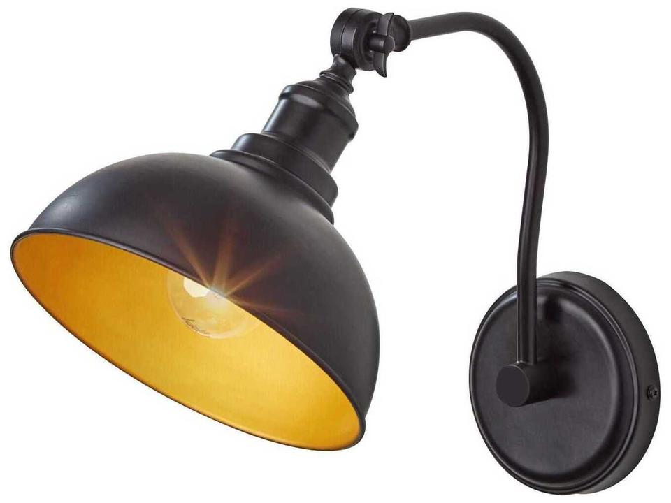 Wallace Industrial Wall Sconce with Articulating Black and Gold Shade