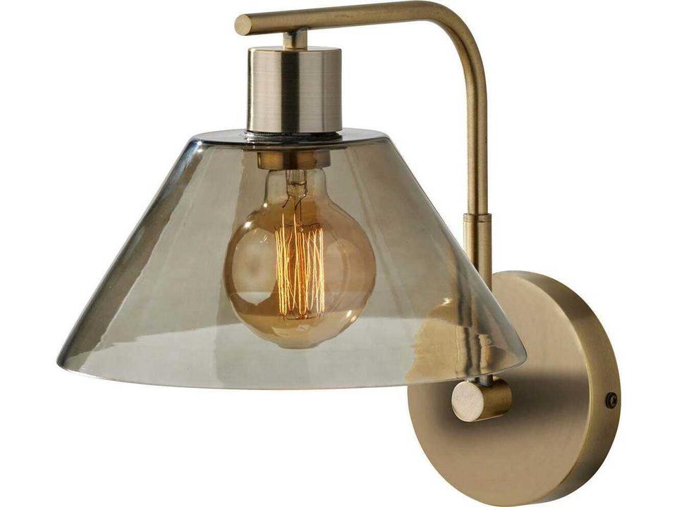 Zoe 1-Light Antique Brass Wall Sconce with Smoked Glass Shade