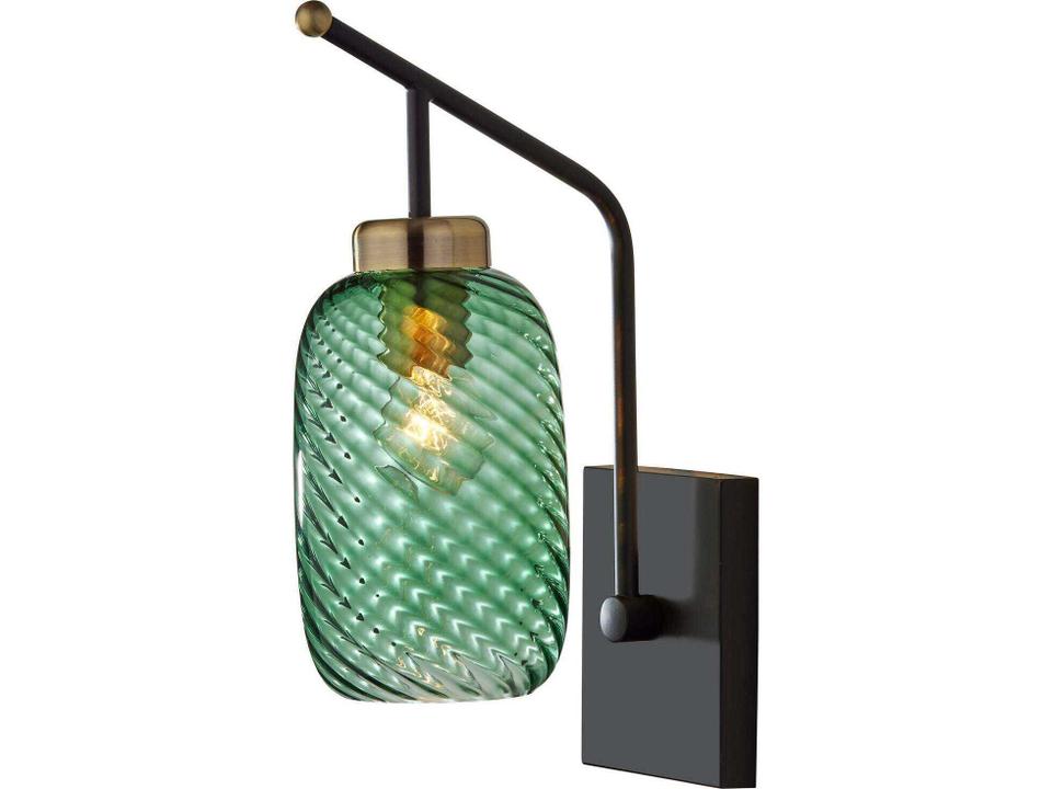 Derrick Modern Wall Sconce with Green Swirled Glass Shade in Black and Antique Brass