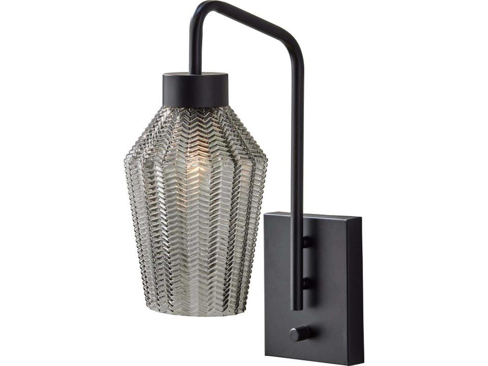 Belfry Black Wall Sconce with Smoked Textured Glass Shade