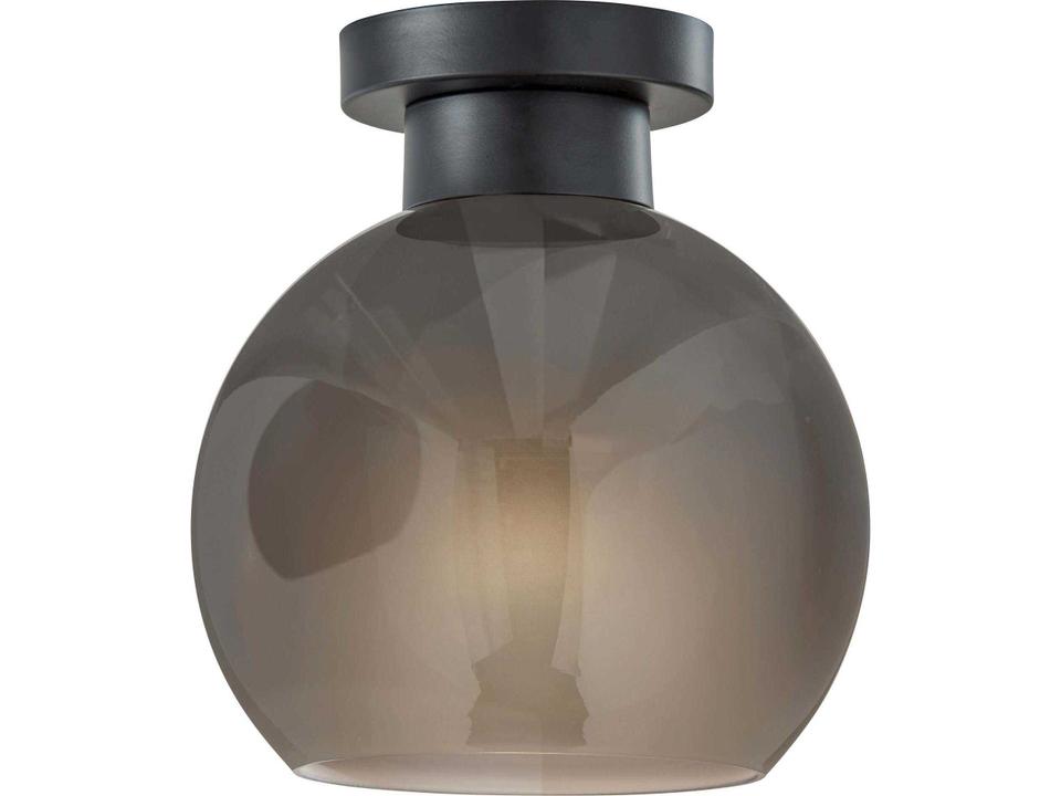 1-Light Atticus Flush Mount Ceiling Light in Black with Smoked Glosted Glass