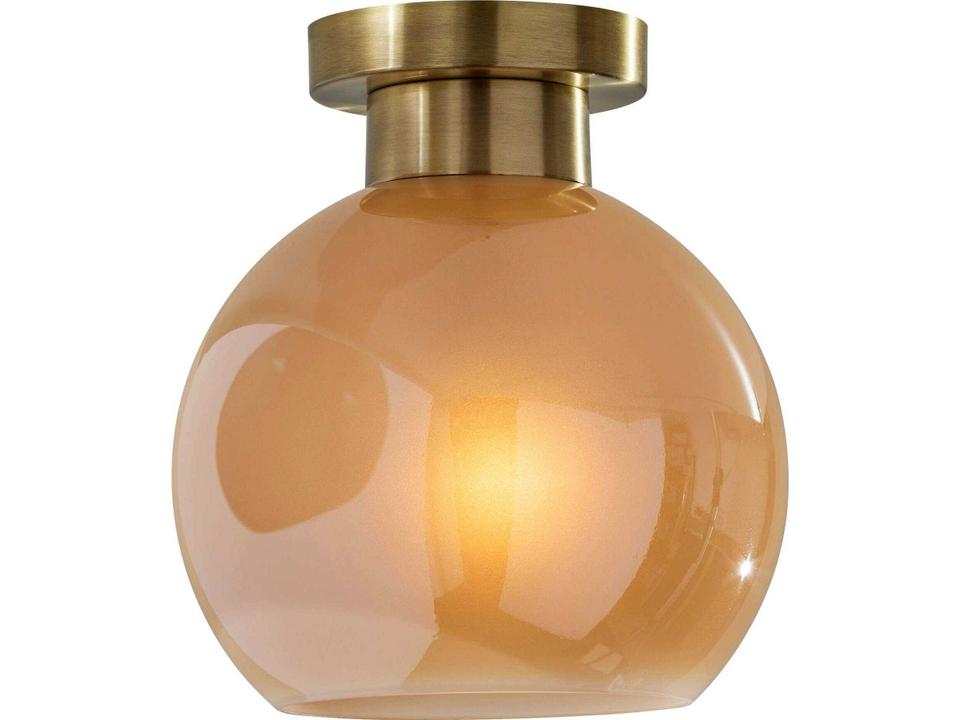 Atticus 1-Light Flush Mount Ceiling Light in Antique Brass with Amber Glass