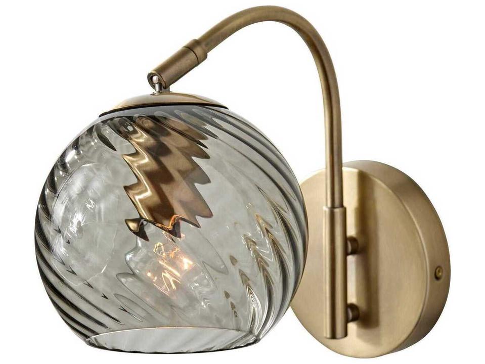 Camden Wall Sconce with Smoked Swirled Glass Shade in Antique Brass