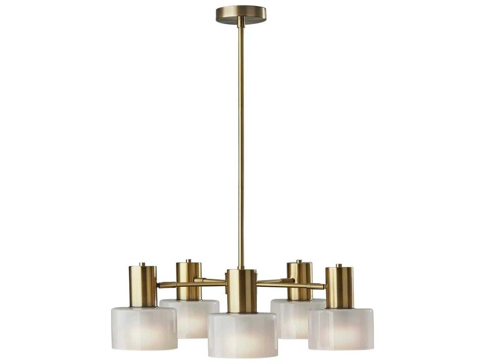 Rhodes 5-Light Chandelier in Antique Brass with Glossy White Shades