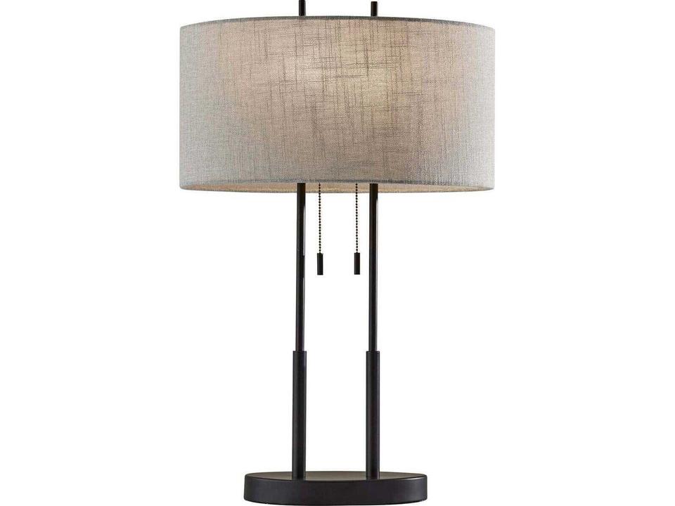 Duet Table Lamp Antique Bronze with Taupe Shade