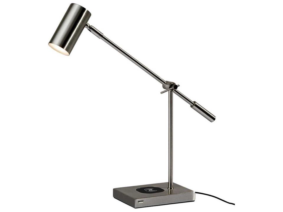 Collette LED Desk Lamp with Wireless Charger Brushed Steel