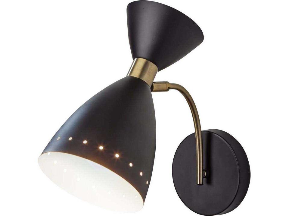 Oscar Mid-Century Modern Wall Sconce in Black with Antique Brass Accents