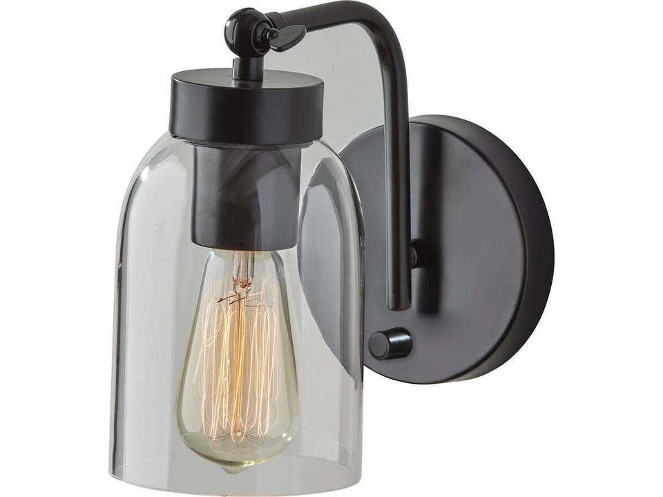 Bristol 1-Light Mid-Century Modern Wall Sconce in Black with Clear Glass