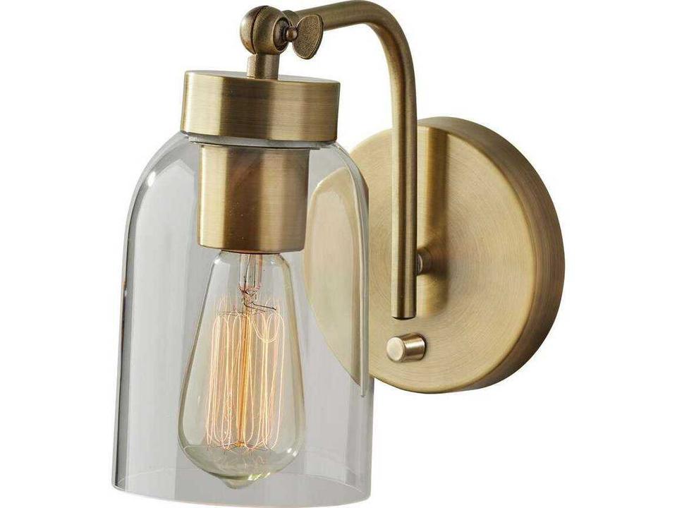 Bristol 1-Light Mid-Century Modern Wall Sconce in Antique Brass with Clear Glass