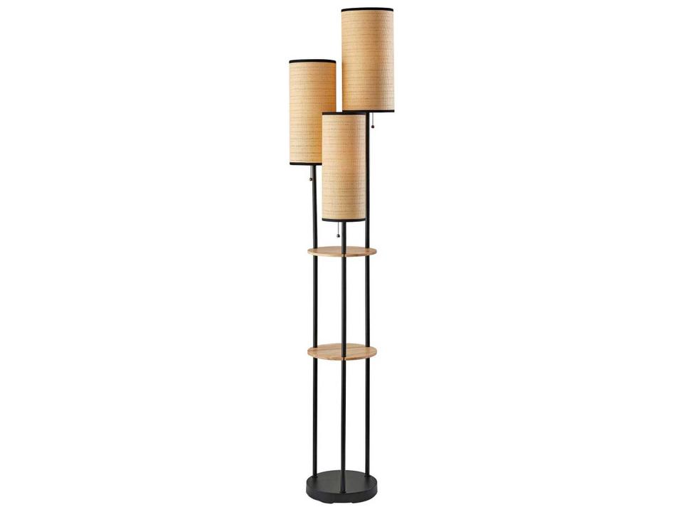 Trio Shelf Floor Lamp Black and Natural Wood