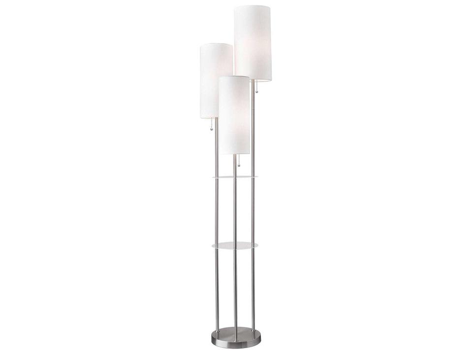 Trio 3-Light Brushed Steel Floor Lamp with Shelves