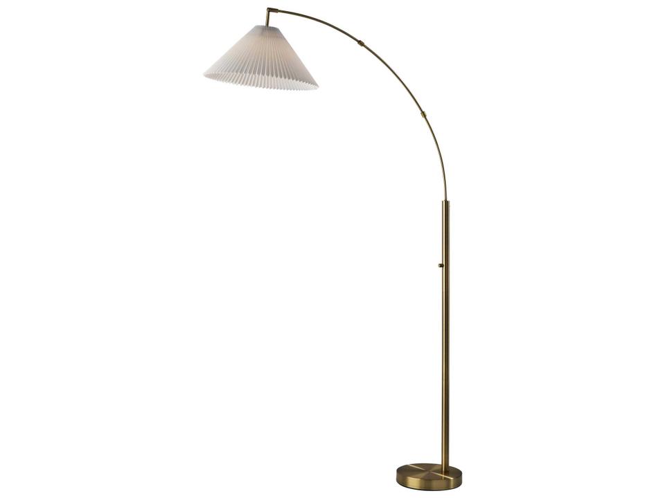 Delaney Arc Floor Lamp in Antique Brass with Pleated Shade