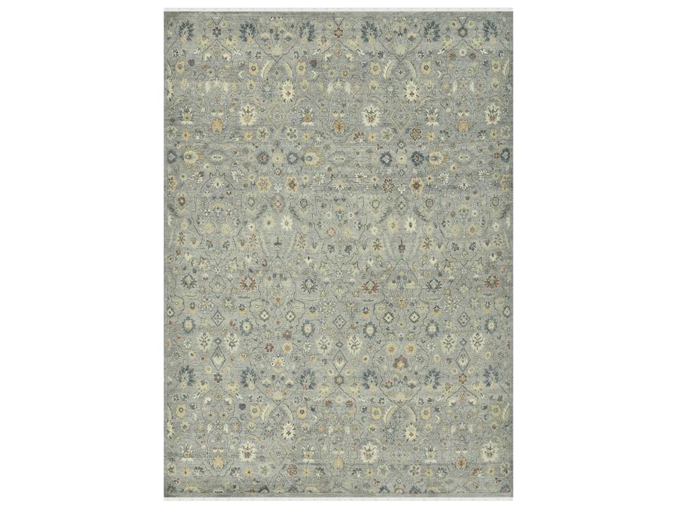 Athens Hand-Knotted Wool Area Rug in Mink with Floral Pattern