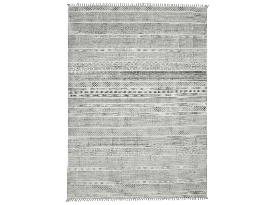 Dune Collection Flat-Weave Cotton Area Rug in Charcoal with Distressed Geometric Pattern
