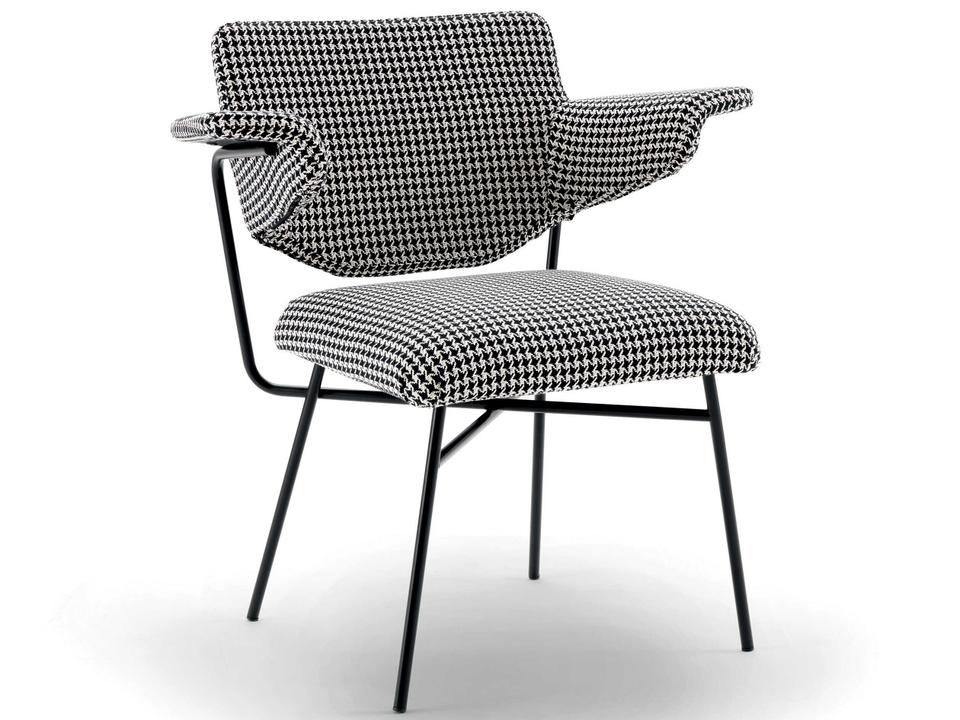 Neptunia Upholstered Dining Armchair in Black Lacquered Metal