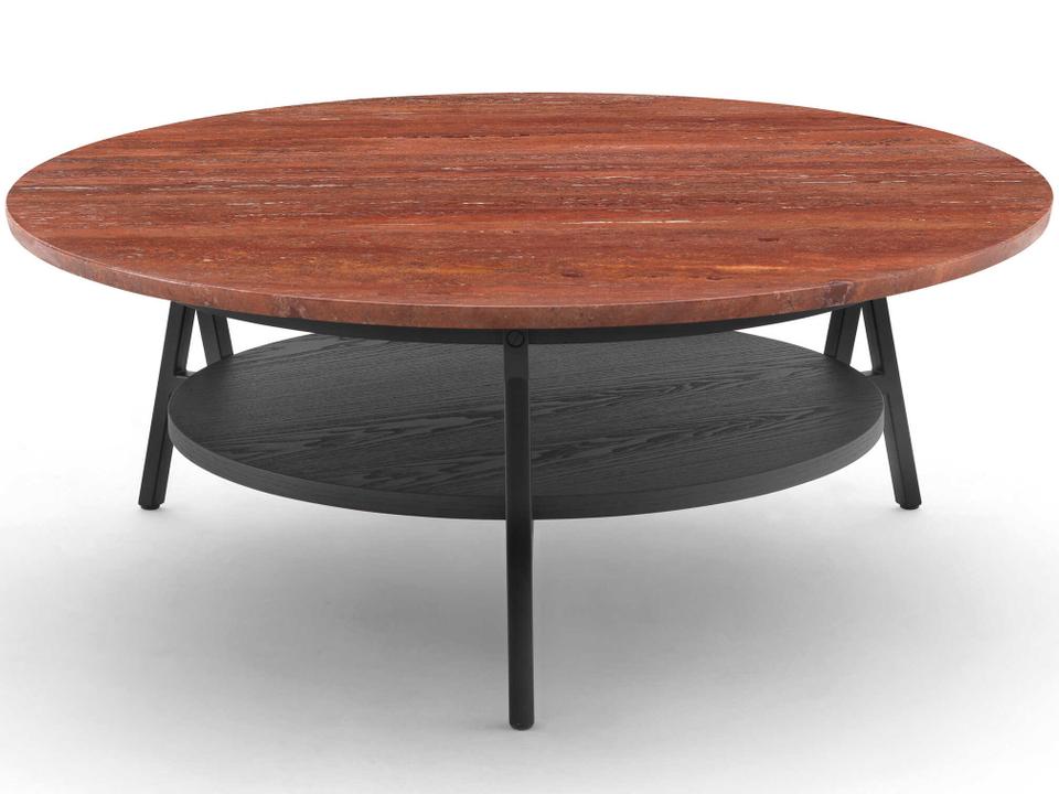 Cradle Round Marble Coffee Table by Neri and Hu with Black Lacquered Metal Base