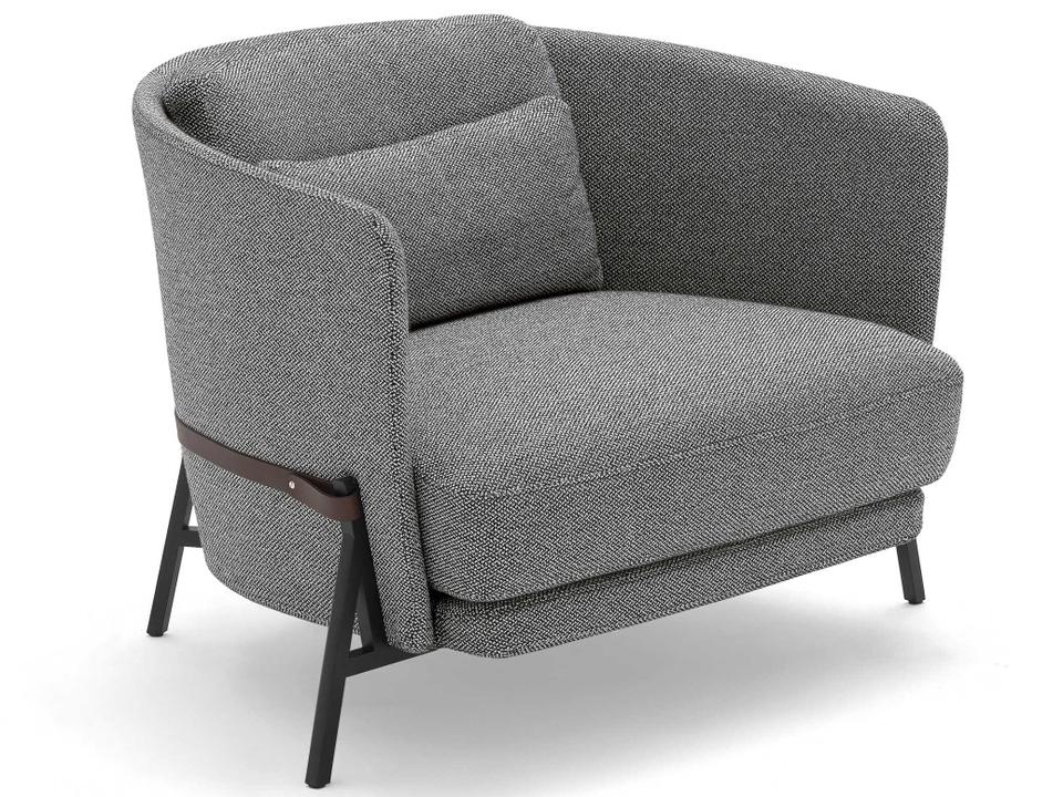 Cradle Armchair by Neri&Hu with Black Lacquered Metal Frame and Leather Belt