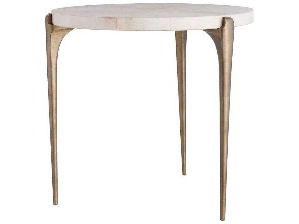 June Round End Table Ivory Vellum Dark Antique Brass
