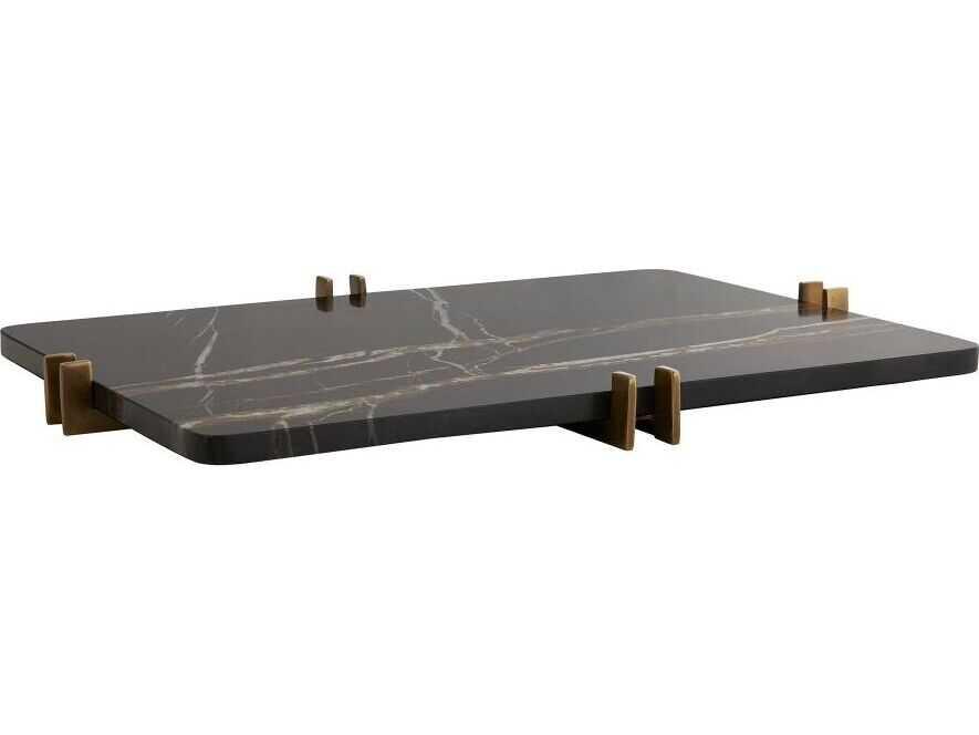 Lockhart Bengal Marble Antique Brass Serving Tray