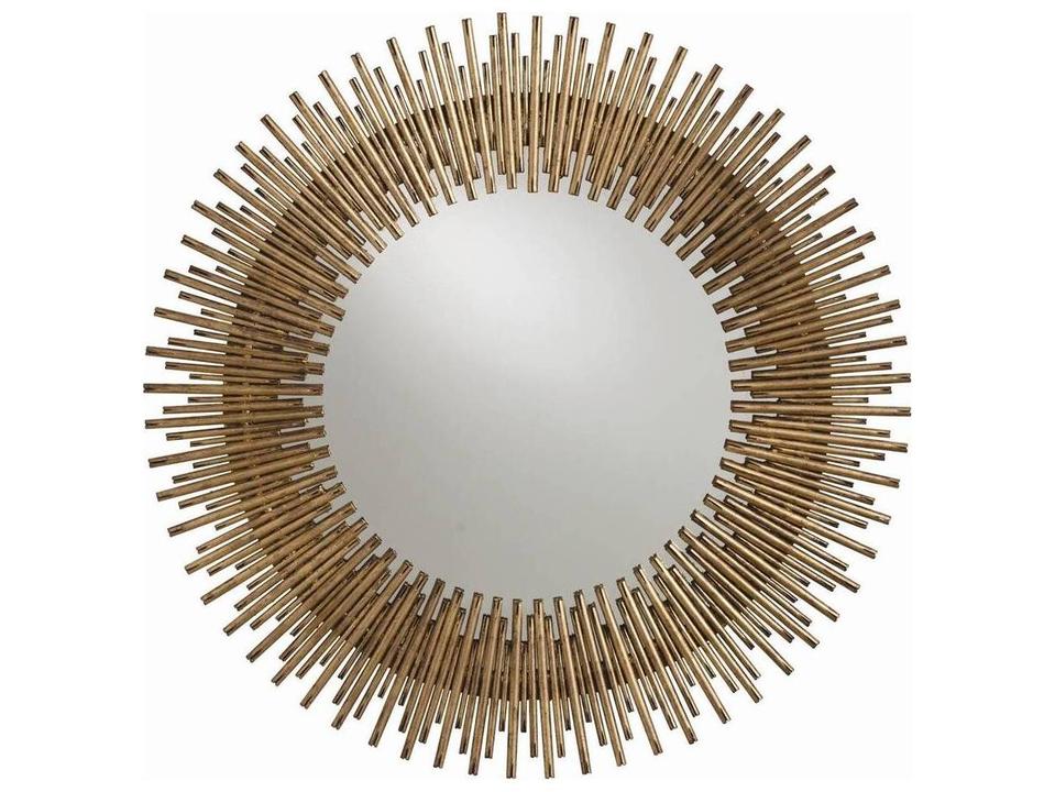 Arteriors Round Wall Mirror Prescott Antiqued Gold Leaf Sunburst