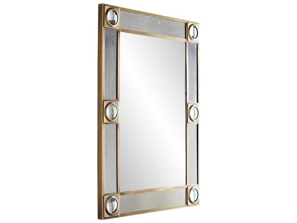 Baldwin Rectangle Wall Mirror in Antique Brass with Steel Blue Frame