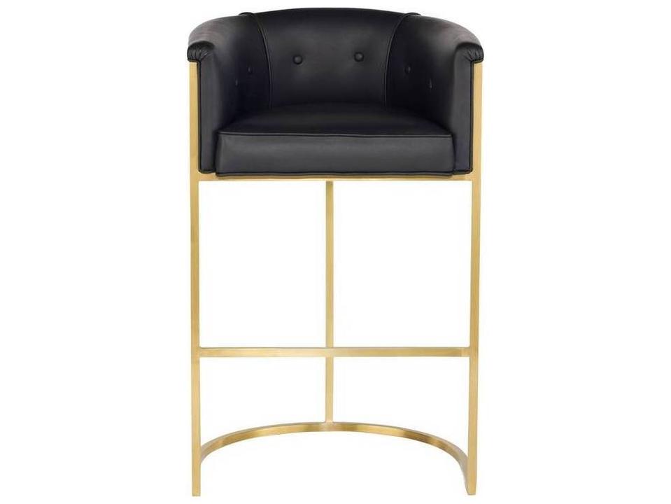 Calvin Leather Bar Stool Black Antique Brass