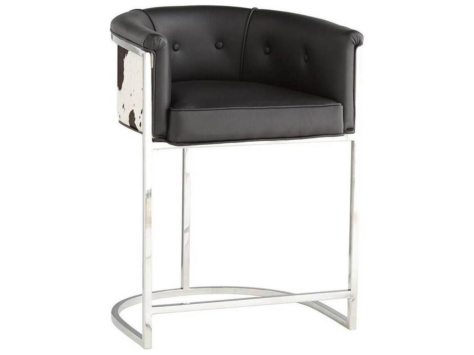Calvin Black And White Hide Polished Nickel Leather Counter Stool