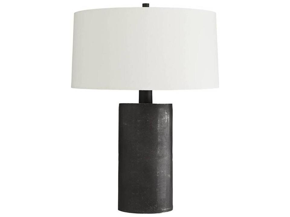 Prague 1-Light Table Lamp with Blackened Aluminum Body and Off-White Linen Shade