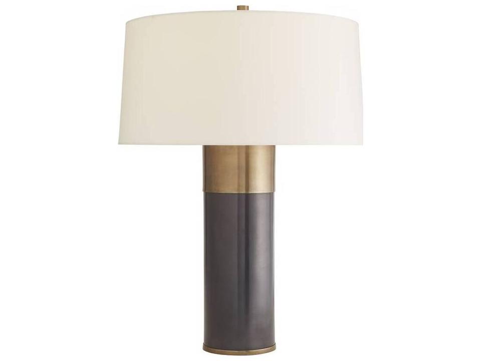 Fulton Table Lamp with Ivory Microfiber Shade in Bronze and Antique Brass