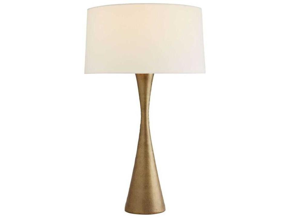 Arteriors Narsi Antique Brass Table Lamp with Off-White Cotton Shade
