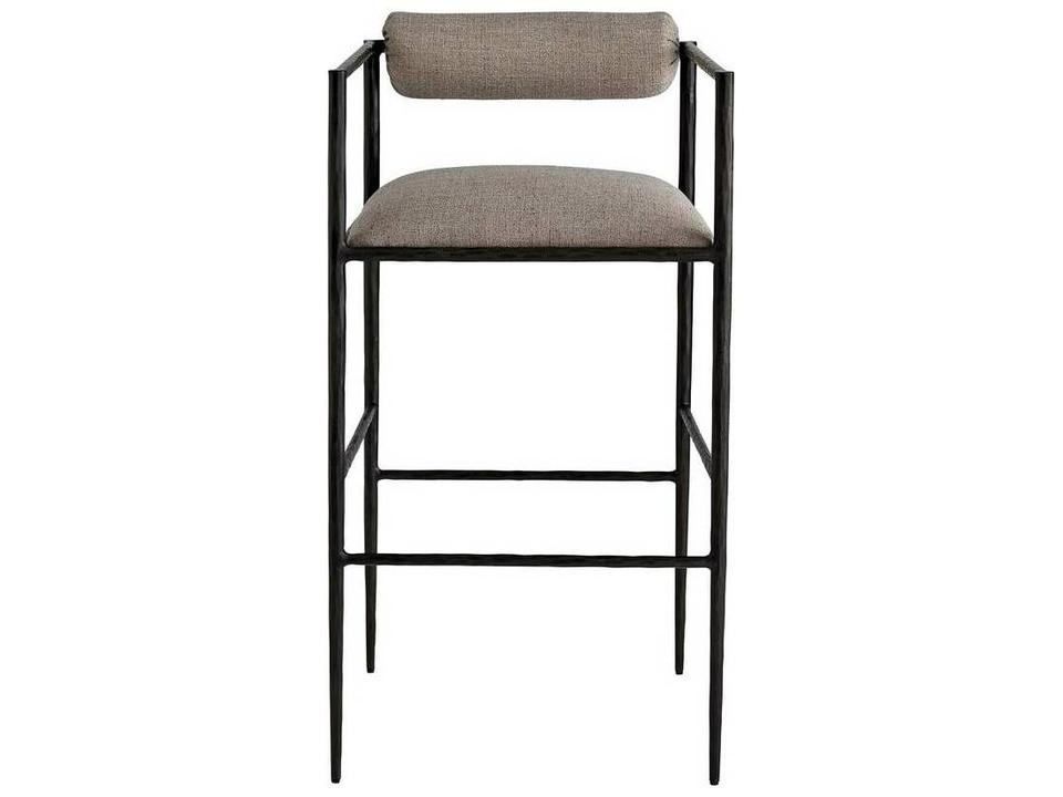 Barbana Bar Stool in Pewter Texture Hand Forged Iron Frame