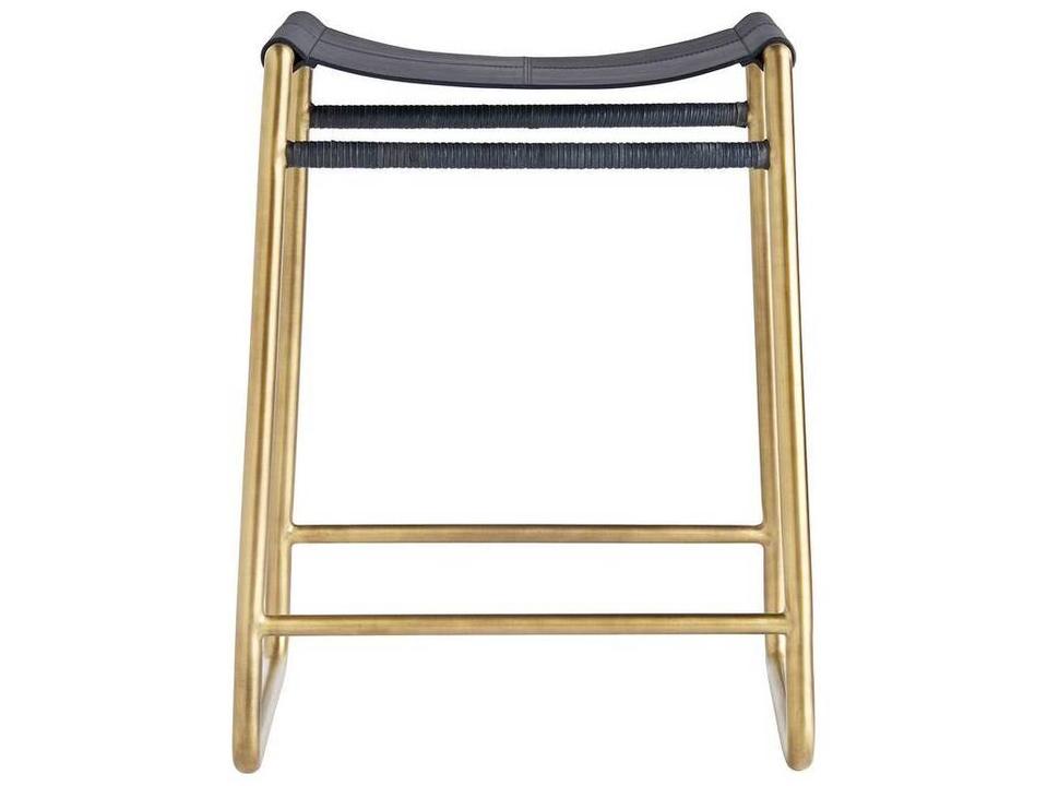 Gasper Counter Stool Indigo Leather and Antique Brass