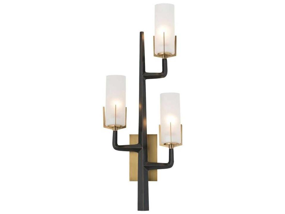 Griffin Wall Sconce Antique Brass Frosted Glass 3 Light