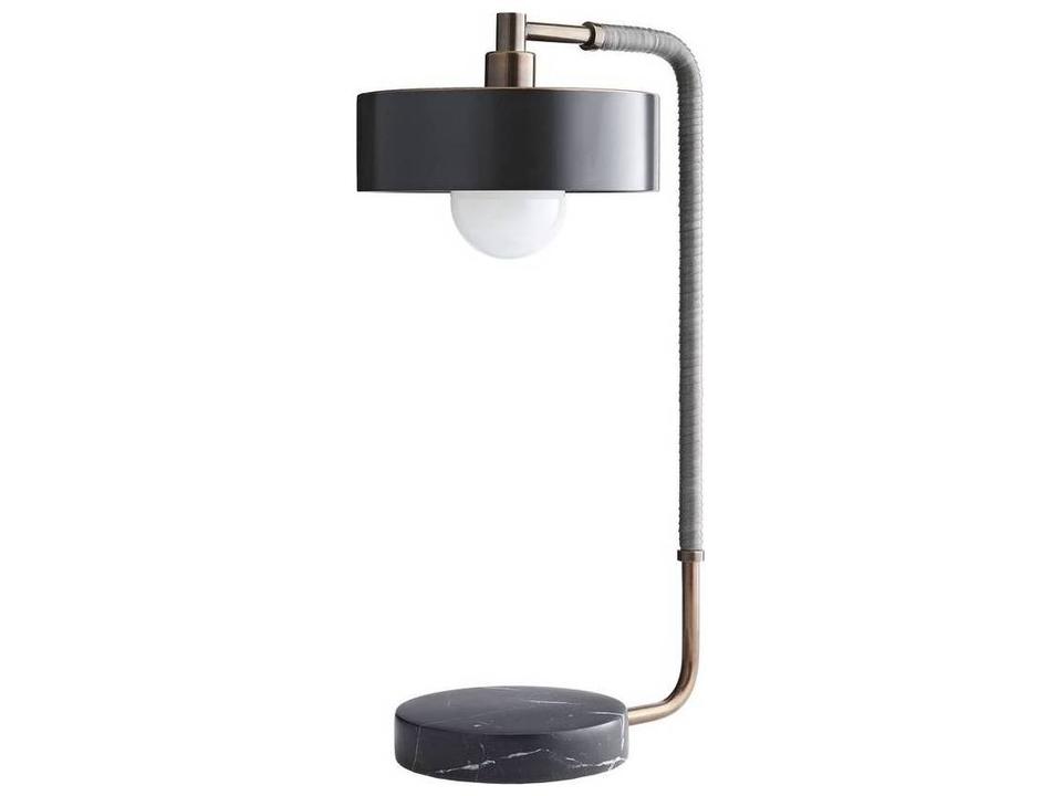 Aaron Table Lamp Heritage Brass Gray Leather Marble