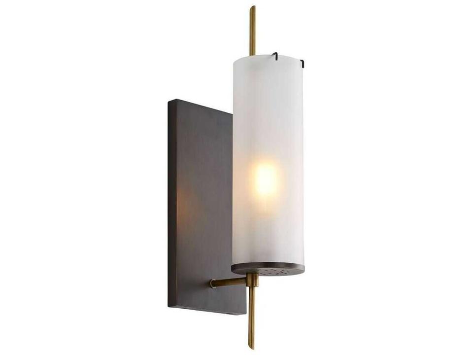 Stefan 1-Light Wall Sconce in Bronze and Antique Brass with Frosted Glass
