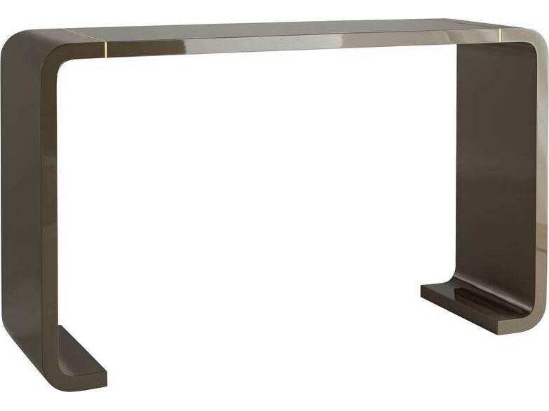 Turnley Gray Lacquer Console Table with Antique Brass Inlays