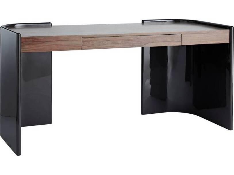 Parnell Desk in Chateau Gray Ofram Veneer with Charcoal Lacquer Frame and Soft-Close Drawer