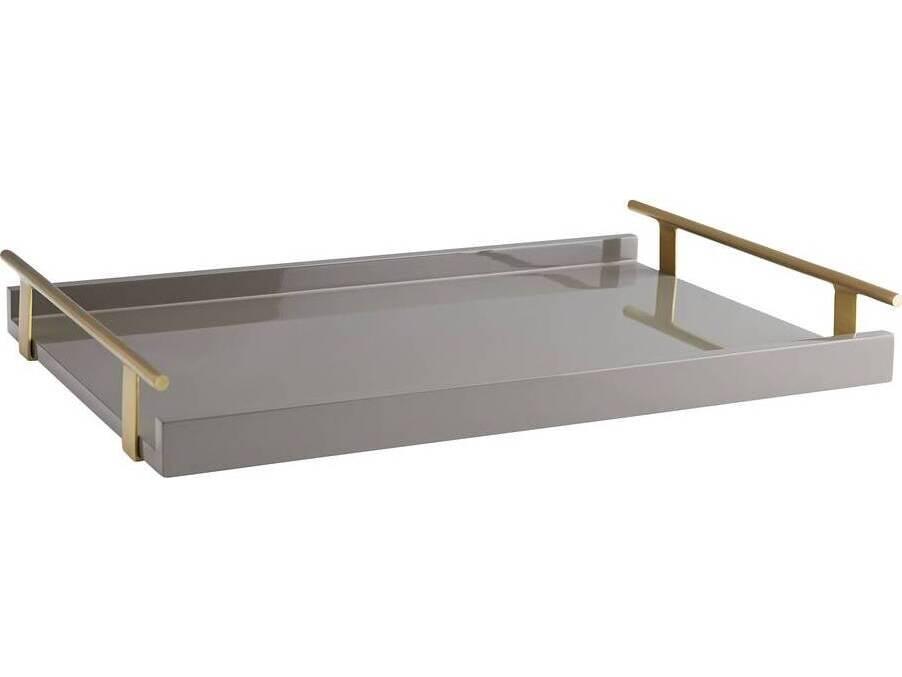 Archer Tray in Gray Lacquer and Antique Brass