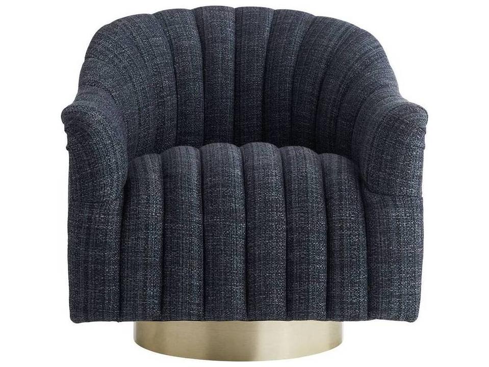 Springsteen Indigo Tweed Swivel Accent Chair with Satin Brass Plinth Base