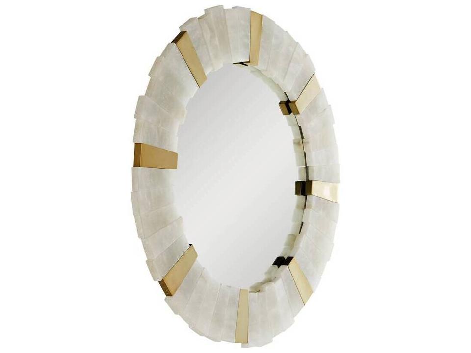 Von-Webber Round Mirror in White Alabaster and Antique Brass