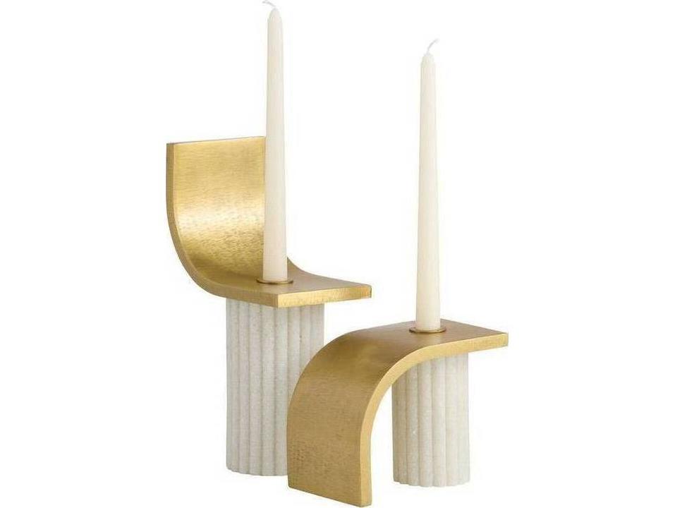 Ivanna Ivory Antique Brass White Gold Candleholders Set of 2