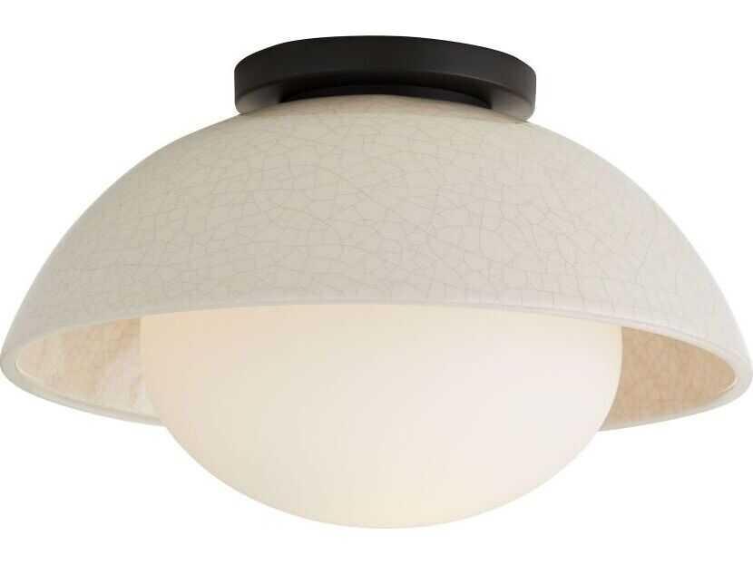 Flush Mount Ceiling Light Glaze Ivory Stained Crackle Ceramic