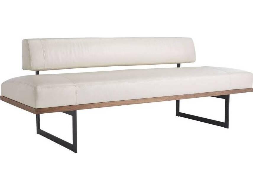 Tuck Ivory Leather Bench with Steel Base