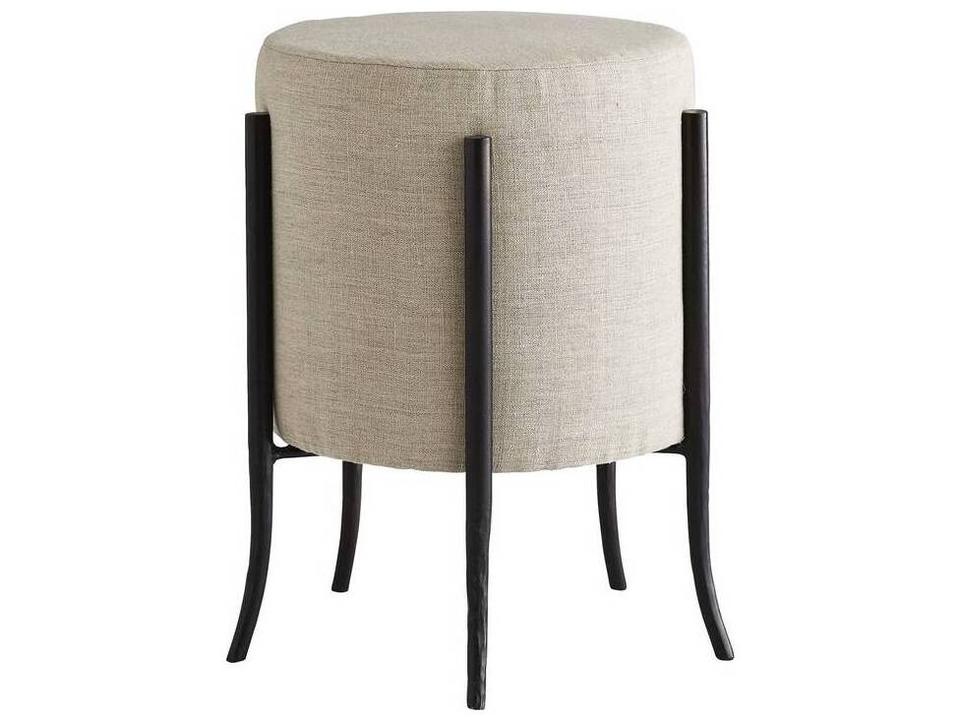 Pagoda Natural Linen and Iron Ottoman by Barry Dixon