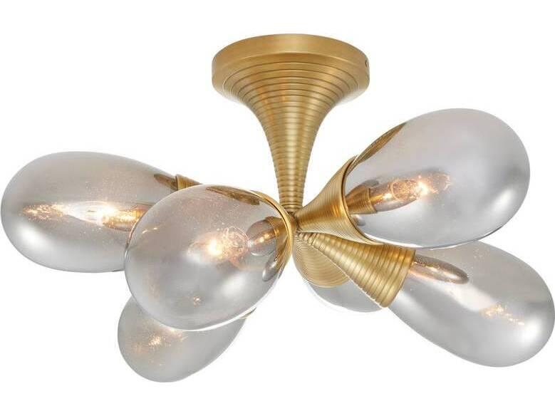 Giselle 6-Light Smoke Luster Antique Brass Semi Flush Mount